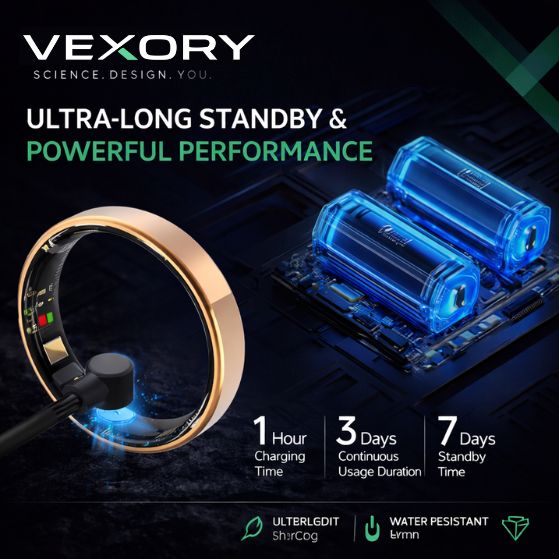 VEXORY PULSE Smart Ring Gold - 7 days standby battery life and 3 days continuous use