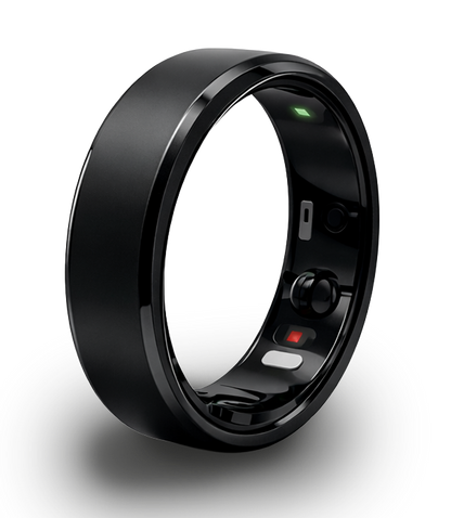 VEXORY PULSE Smart Ring Black - side view showing internal bio-sensors with green light indicator