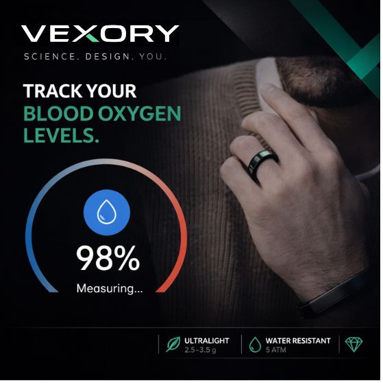 VEXORY PULSE Smart Ring Black - blood oxygen SpO2 98% tracking, ultralight 2.5g and water resistant 5ATM