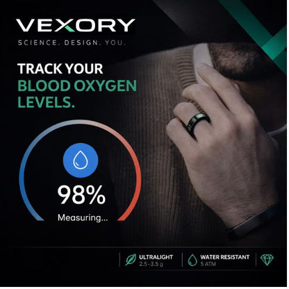 VEXORY PULSE Smart Ring Black - blood oxygen SpO2 98% tracking, ultralight 2.5g and water resistant 5ATM