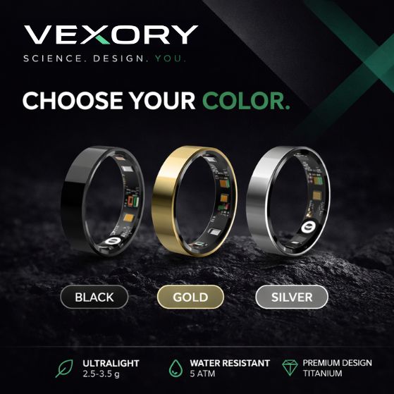 VEXORY PULSE Smart Ring - choose your color Black Gold or Silver, ultralight 2.5g titanium and water resistant 5ATM