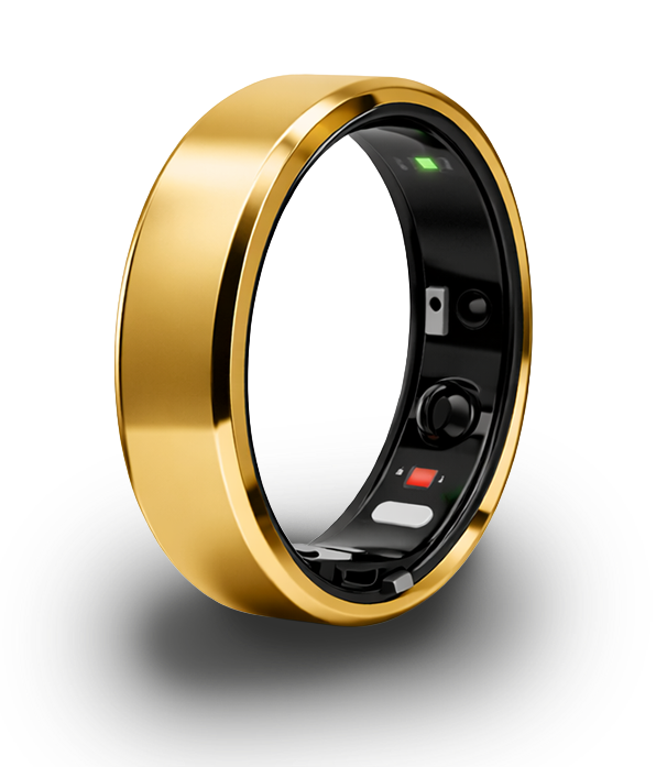 VEXORY PULSE Smart Ring Gold - side view showing internal bio-sensors with green light indicator