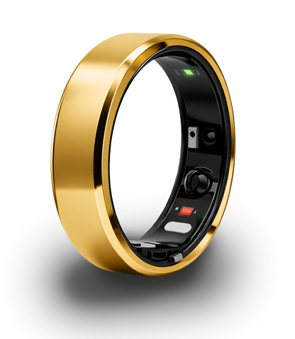 VEXORY PULSE Smart Ring Gold - side view showing internal bio-sensors with green light indicator